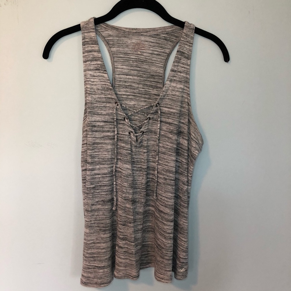 Hollister Gray V-Neck Drawstring Tank Top